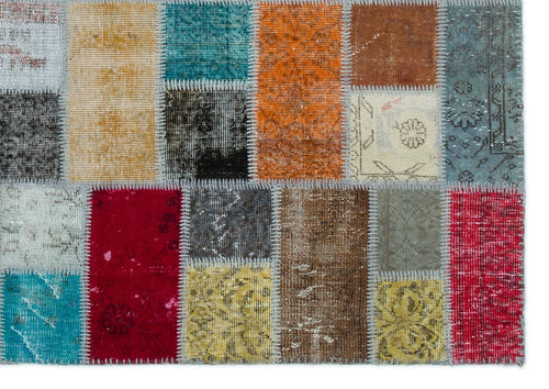 Iskece Beige Patchwork Wool Handmade Area Rug 5'4" x 8'6"