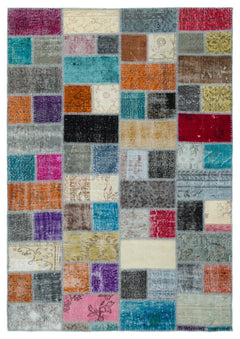 Iskece Beige Patchwork Wool Handmade Area Rug 5'4" x 8'6"