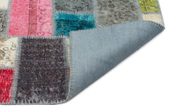 Iskece Beige Patchwork Wool Handmade Area Rug 5'4" x 8'5"