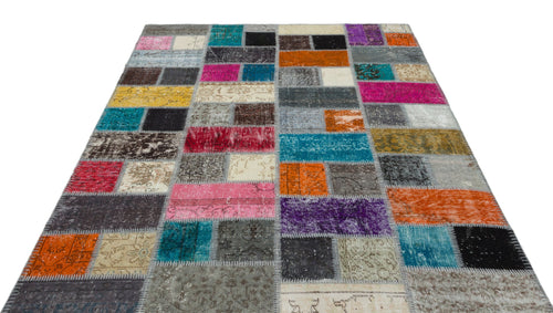 Iskece Beige Patchwork Wool Handmade Area Rug 5'4" x 8'5"