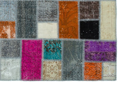 Iskece Beige Patchwork Wool Handmade Area Rug 5'4" x 8'5"