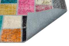 Iskece Beige Patchwork Wool Handmade Area Rug 5'7" x 7'10"