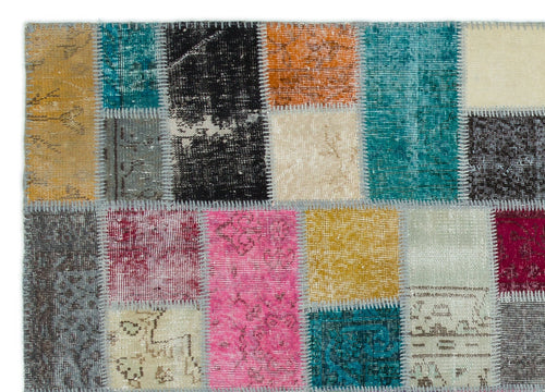 Iskece Beige Patchwork Wool Handmade Area Rug 5'7" x 7'10"