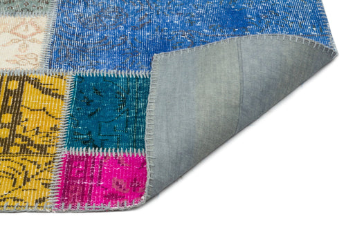 Iskece Beige Patchwork Wool Handmade Area Rug 4'6" x 9'9"