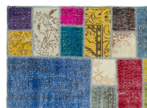 Iskece Beige Patchwork Wool Handmade Area Rug 4'6" x 9'9"