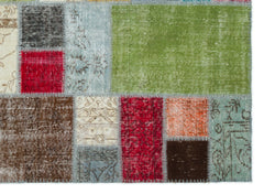 Iskece Beige Patchwork Wool Handmade Area Rug 4'6" x 9'9"