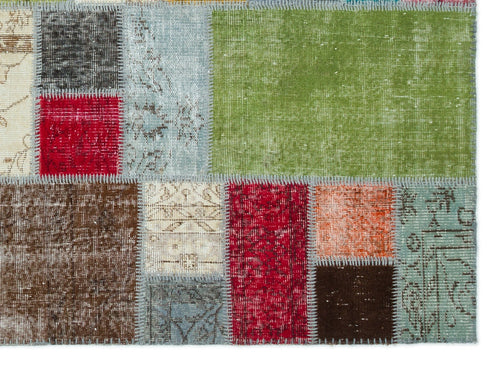 Iskece Beige Patchwork Wool Handmade Area Rug 4'6" x 9'9"