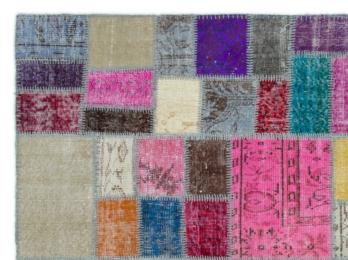 Iskece 20575 Beige Patchwork Wool Handmade Area Rug 5'7" x 7'7"