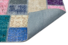 Iskece Beige Patchwork Wool Handmade Area Rug 5'7" x 7'8"