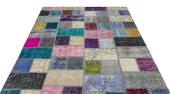 Iskece Beige Patchwork Wool Handmade Area Rug 5'7" x 7'8"