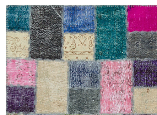 Iskece Beige Patchwork Wool Handmade Area Rug 5'7" x 7'8"