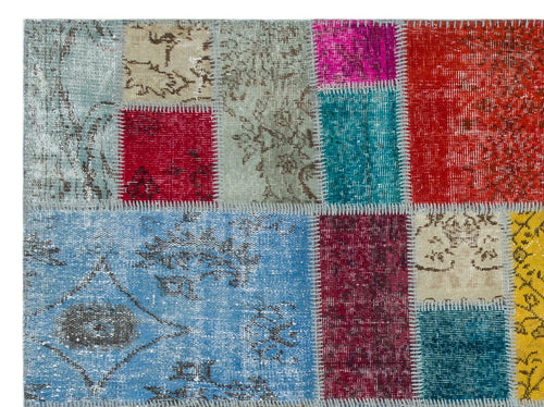 Iskece Beige Patchwork Wool Handmade Area Rug 5'8" x 7'7"