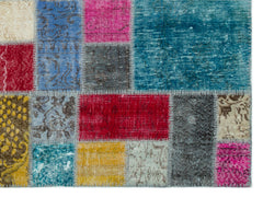 Iskece Beige Patchwork Wool Handmade Area Rug 5'8" x 7'7"