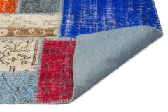 Iskece Beige Patchwork Wool Handmade Area Rug 5'8" x 7'6"