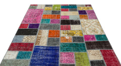 Iskece Beige Patchwork Wool Handmade Area Rug 5'8" x 7'6"