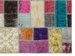 Iskece Beige Patchwork Wool Handmade Area Rug 5'8" x 7'6"