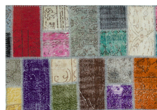 Iskece Beige Patchwork Wool Handmade Area Rug 4'10" x 9'4"