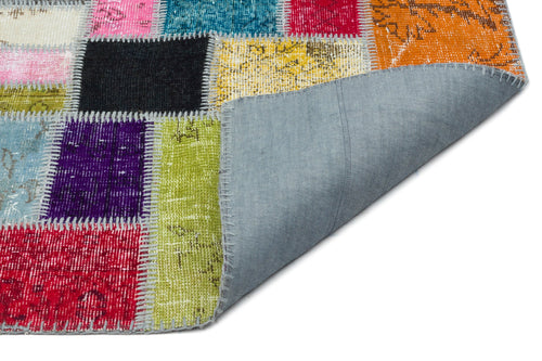 Iskece Beige Patchwork Wool Handmade Area Rug 4'10" x 8'11"