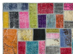 Iskece Beige Patchwork Wool Handmade Area Rug 4'10" x 8'11"