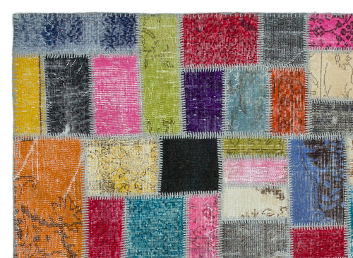 Iskece Beige Patchwork Wool Handmade Area Rug 4'10" x 8'11"