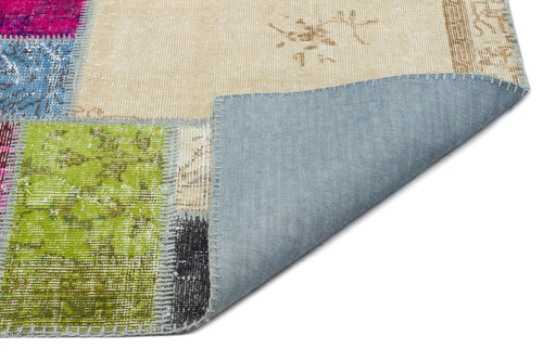 Iskece 20643 Beige Patchwork Wool Handmade Area Rug 5'7" x 7'7"