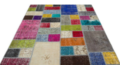 Iskece 20643 Beige Patchwork Wool Handmade Area Rug 5'7" x 7'7"