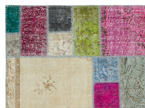 Iskece 20643 Beige Patchwork Wool Handmade Area Rug 5'7" x 7'7"