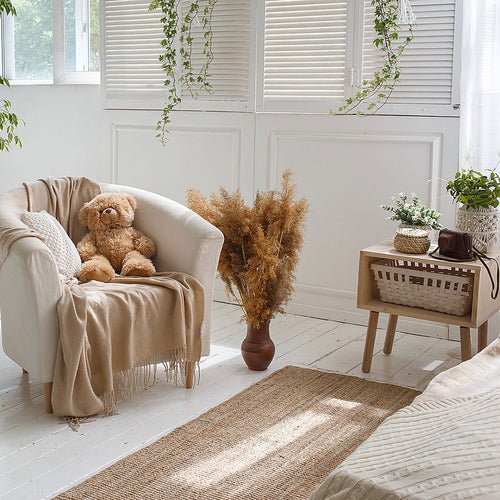 Handmade Jute Rug - Modern Cream Flatweave Natural Fiber Carpet for Living Room