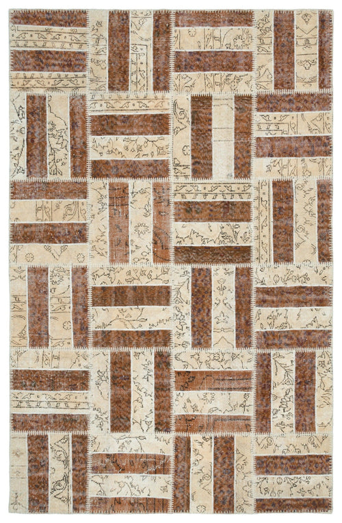 Iskece Beige Vintage Wool Handmade Area Rug 5'1" x 8'6"
