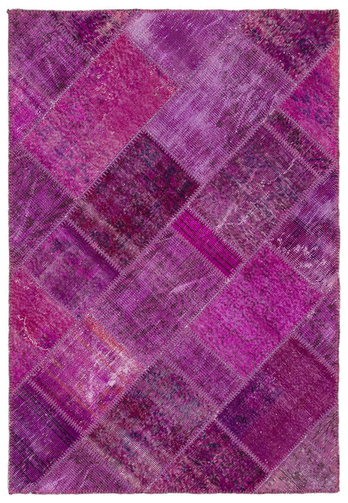 Iskece Purple Vintage Wool Handmade Area Rug 4'1" x 5'10"