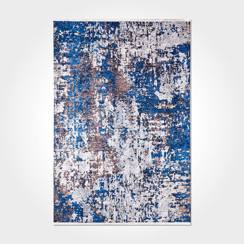 Modern Chenille Area Rug – Washable Non Slip Blue Cotton Polyester Carpet