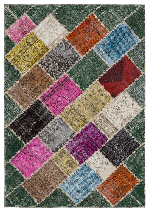 Iskece 2070 Green Vintage Wool Handmade Area Rug 5'3" x 7'7"