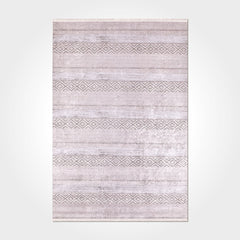 Cream Striped Area Rug – Washable Non Slip Chenille Cotton Rug for Living Room