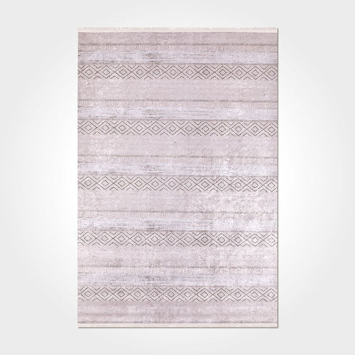 Cream Striped Area Rug – Washable Non Slip Chenille Cotton Rug for Living Room