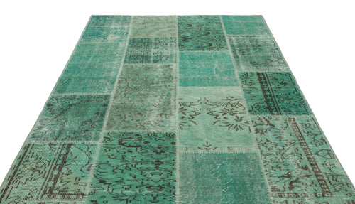 Iskece 20761 Green Vintage Wool Handmade Area Rug 5'3" x 7'7"