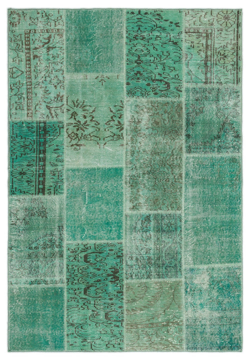 Iskece 20761 Green Vintage Wool Handmade Area Rug 5'3" x 7'7"