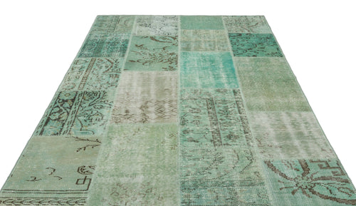 Iskece 20771 Green Vintage Wool Handmade Area Rug 5'3" x 7'7"