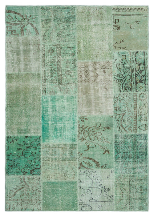 Iskece 20771 Green Vintage Wool Handmade Area Rug 5'3" x 7'7"