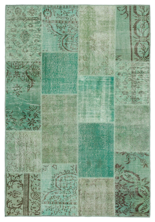 Iskece 20773 Green Vintage Wool Handmade Area Rug 5'3" x 7'7"