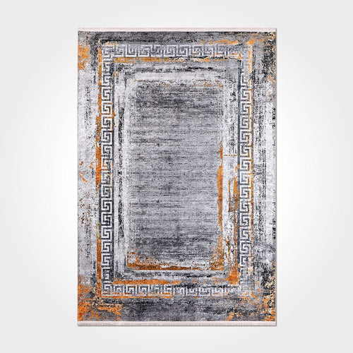 Digital Print Area Rug – Washable Non Slip Chenille Cotton Rug With Grey Frame