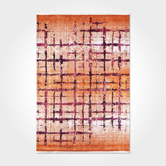 Geometric Area Rug – Washable Non Slip Polyester Chenille Carpet With Orange Design