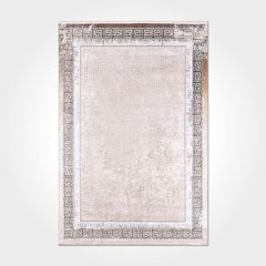 Cream Area Rug - Washable Non Slip Chenille Cotton Rug With Frame Design