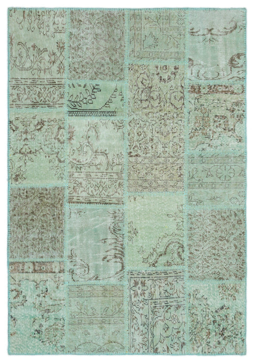 Iskece 20822 Green Vintage Wool Handmade Area Rug 5'3" x 7'7"