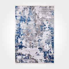 Modern Chenille Area Rug – Washable Non Slip Grey Blue Cotton Polyester Carpet