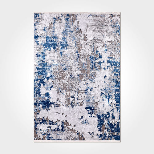 Modern Chenille Area Rug – Washable Non Slip Grey Blue Cotton Polyester Carpet