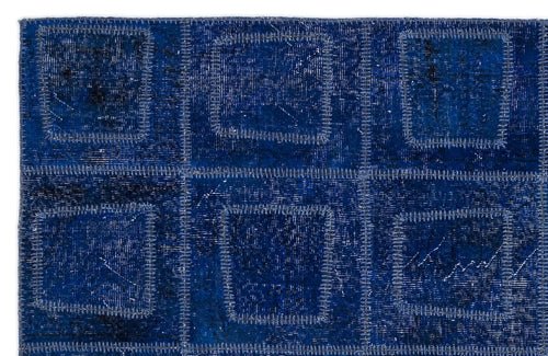 Iskece 2086 Blue Patchwork Wool Handmade Area Rug 5'3" x 7'7"