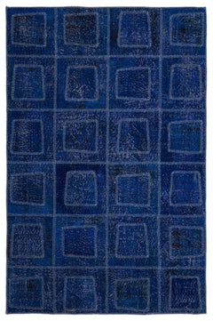 Iskece 2086 Blue Patchwork Wool Handmade Area Rug 5'3" x 7'7"