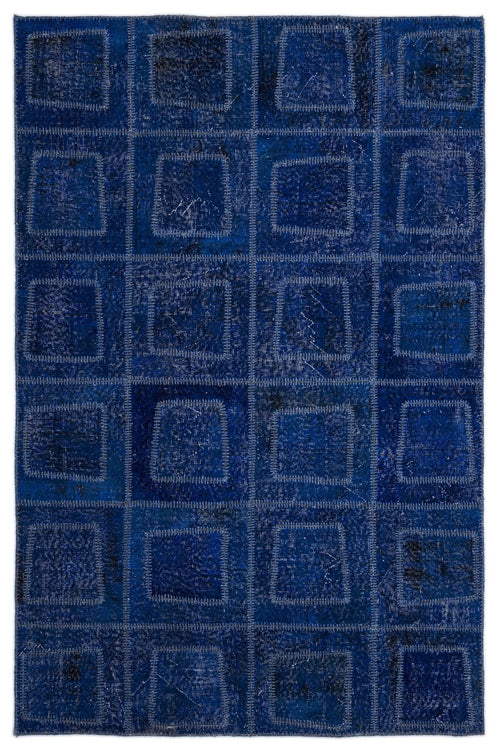 Iskece 2086 Blue Patchwork Wool Handmade Area Rug 5'3" x 7'7"