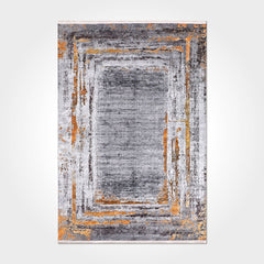 Digital Print Area Rug | Washable Non Slip Chenille Cotton Rug With Grey Frame