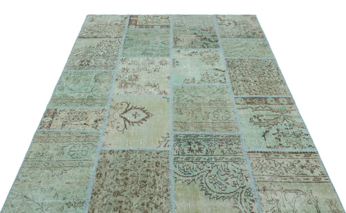Iskece 20889 Green Vintage Wool Handmade Area Rug 5'3" x 7'7"